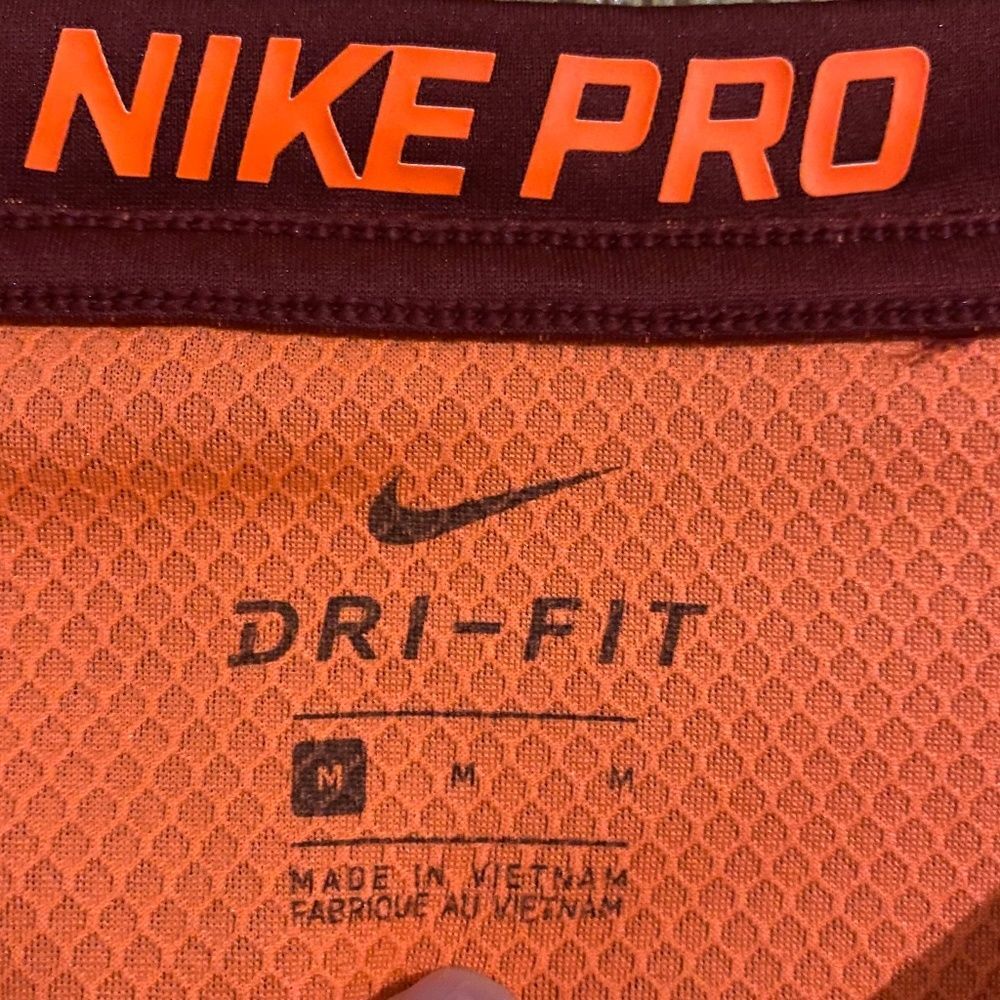 Nike Women’s Pro Combat Dri Fit Activewear Shirt Short Sleeve Orange Sz-M - Picture 3 of 5